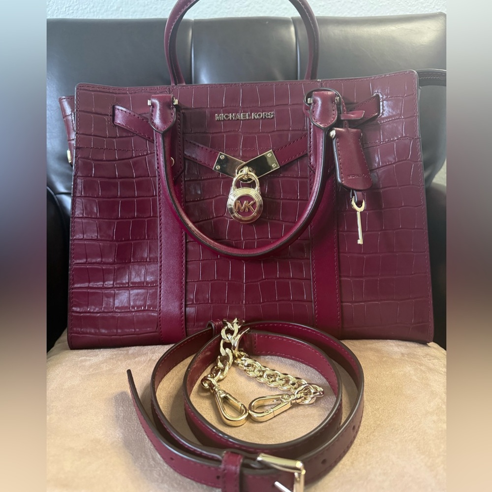 Michael Kors Hamilton Kors Studio Embossed Leather Satchel-Mulberry